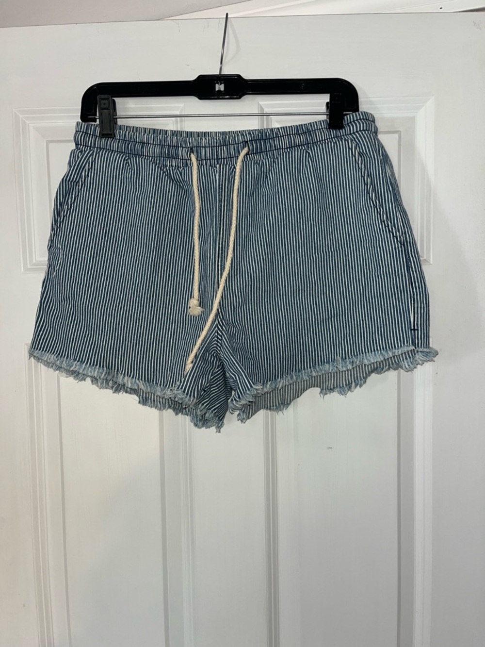 wild fable Blue and White Pinstripe High-Rise Drawstring Shorts